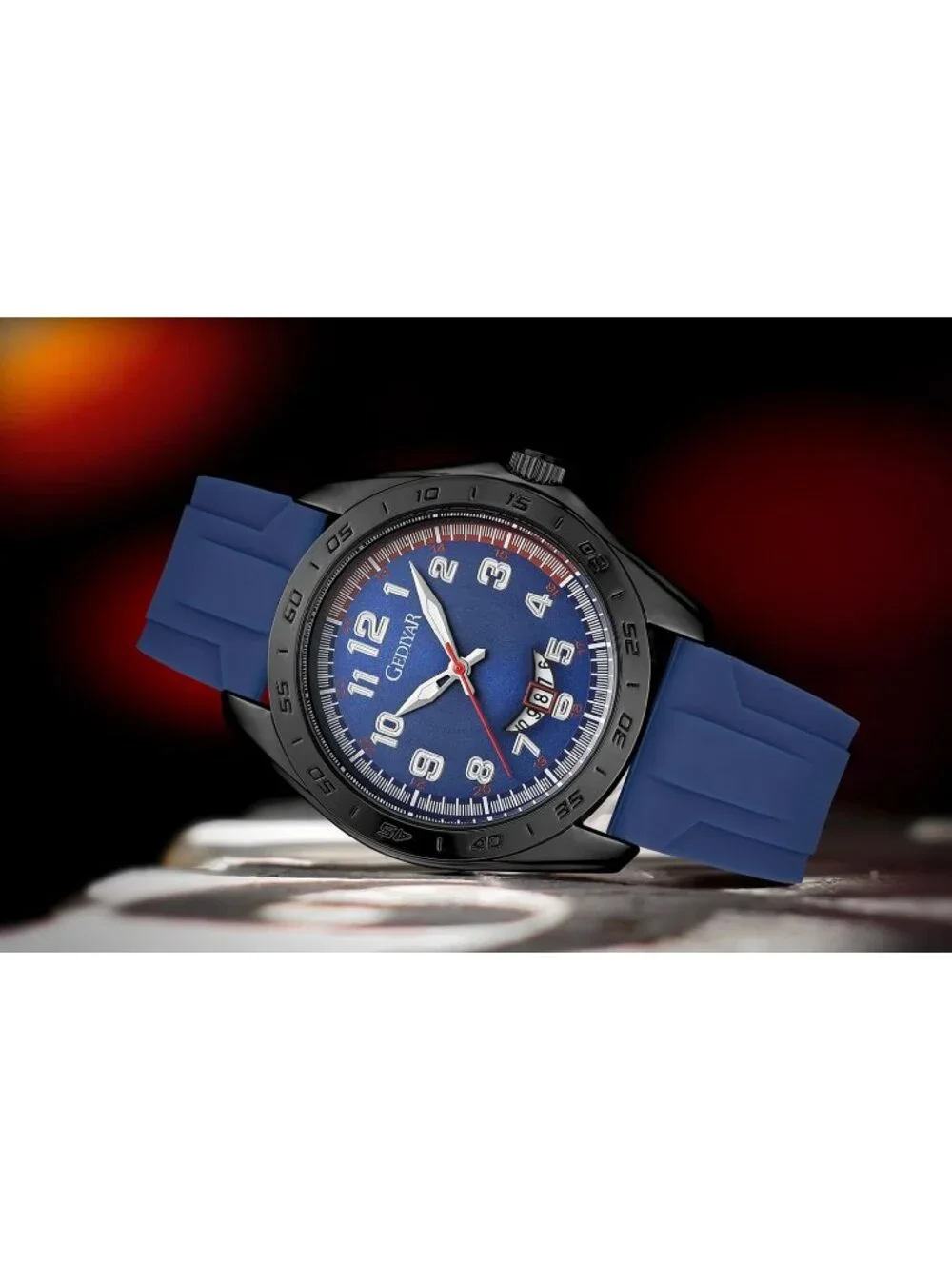 Men's Blue Analog Quartz Rubber Silicone Band Arabic Numbers Casual Wrist Watch